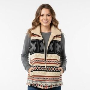 Great Northwest Indigo Women L Vest Fleece‎ Sherpa Lined  Southwest Aztec Boho